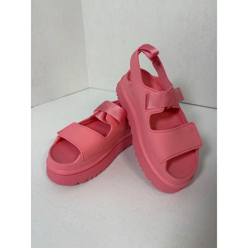 UGG GoldenGlow Pink Platform Sandals Womens 8 Sporty Adjustable 1152685
